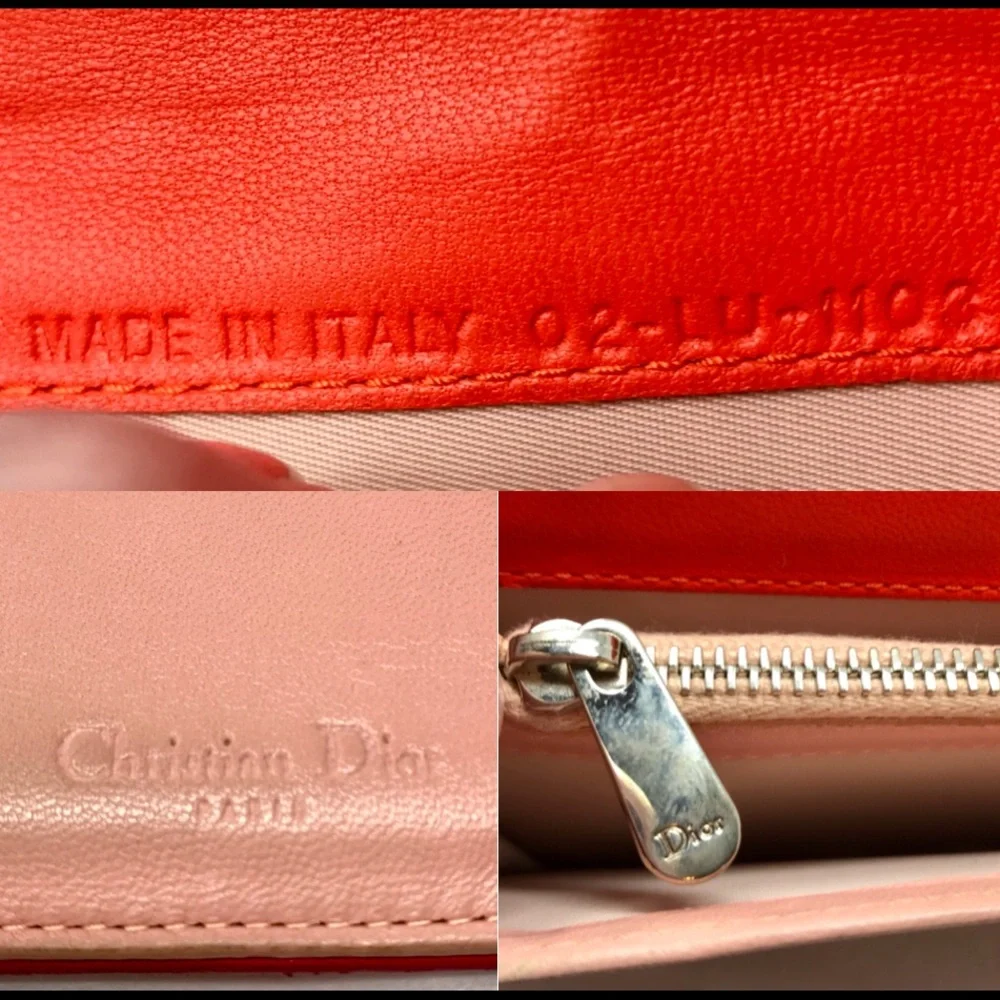Dior Lady Dior Lambskin Leather Bifold Long Wallet w/ Charm